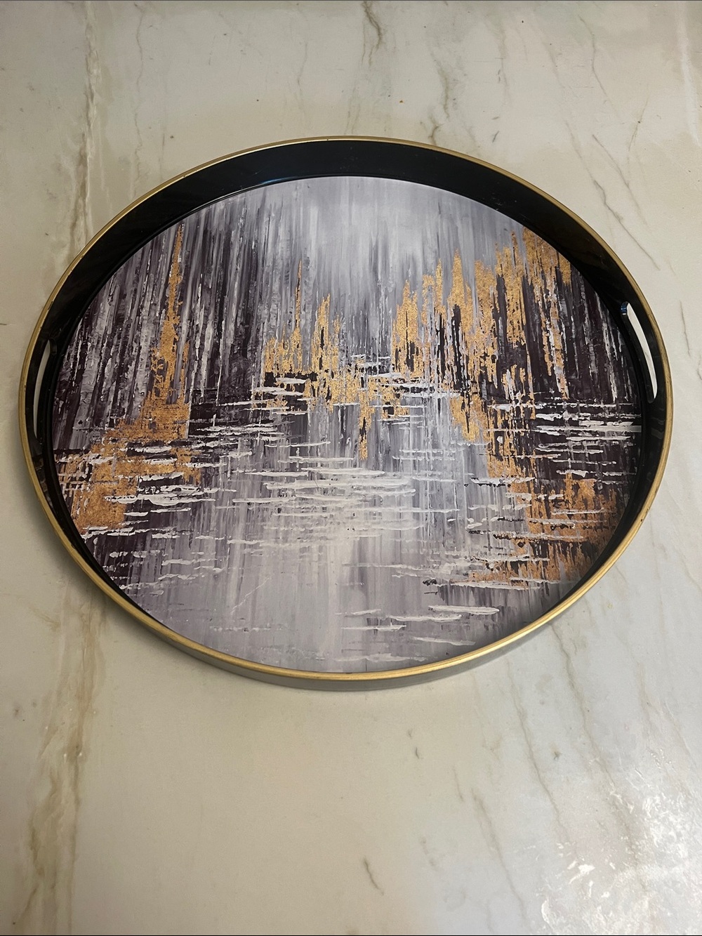 Decorative Round Tray, Black & Gold. Great for coffee table / dining centerpiece